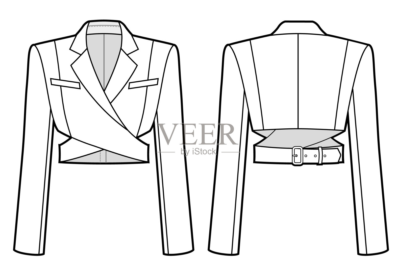 女装露脐夹克的时尚插画，扣系在背后设计元素图片