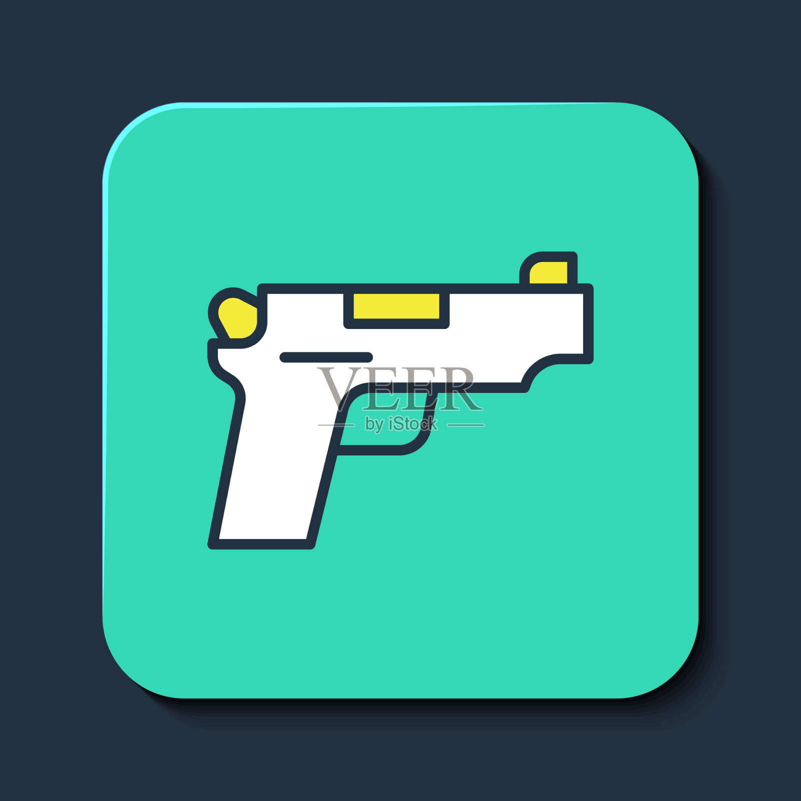 填充轮廓手枪或枪图标孤立在蓝色插画图片素材