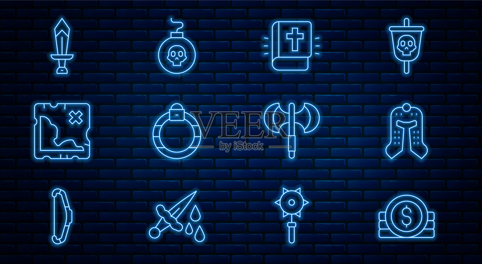 设线古钱币中世纪头盔圣经图标素材