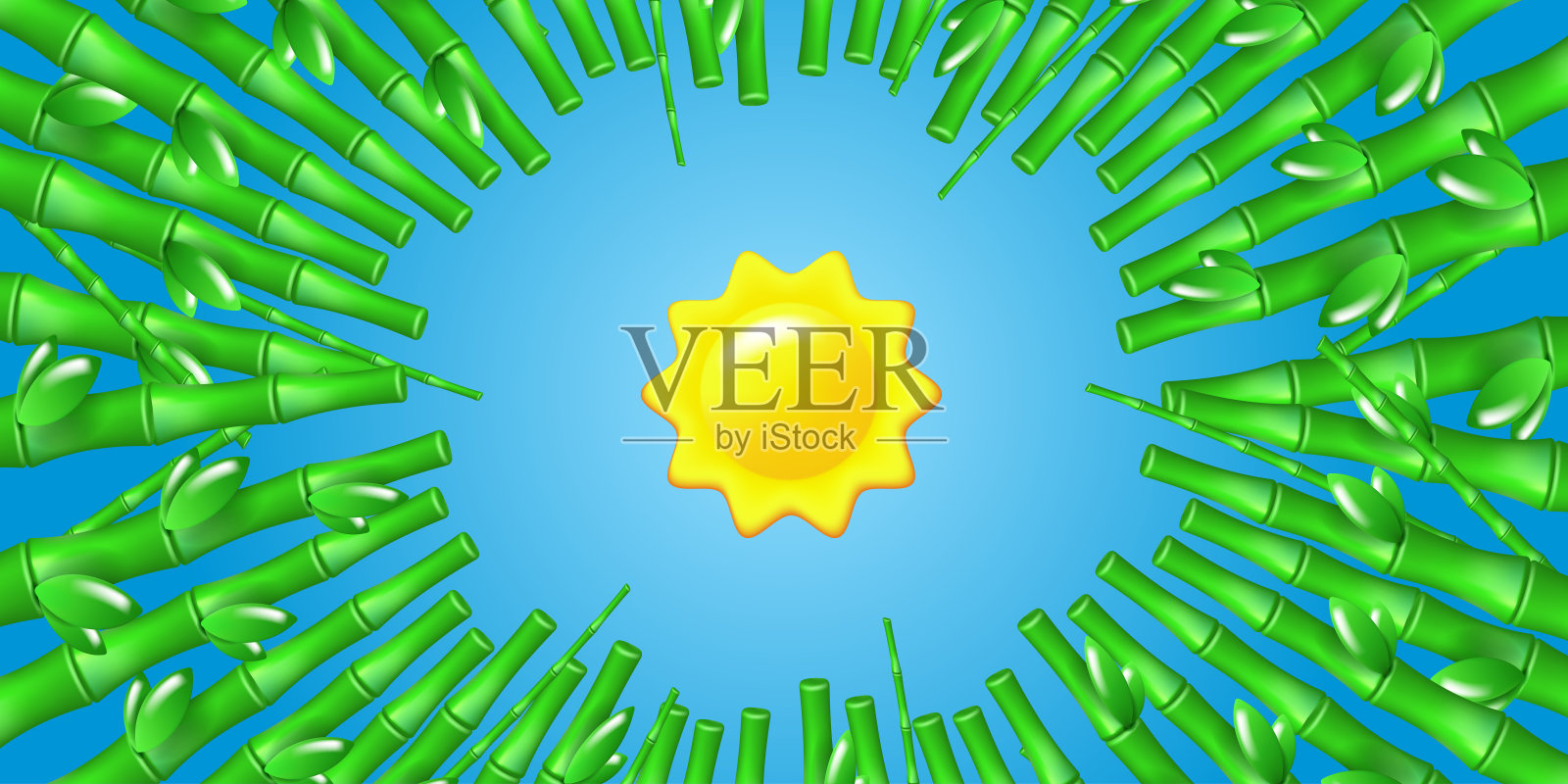 竹林和明亮的阳光插画图片素材