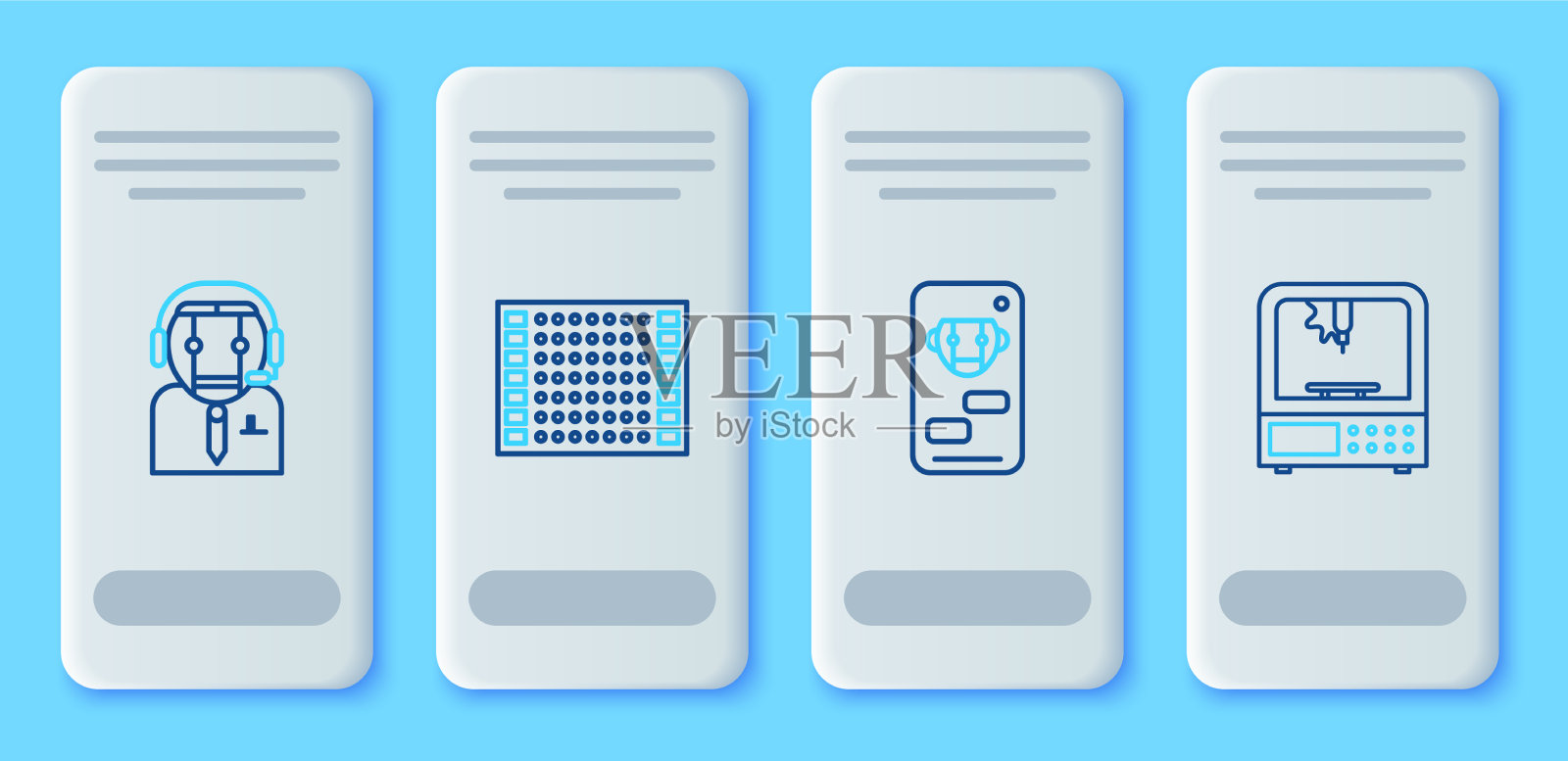 设置行印刷电路板PCB机器人工人图标素材