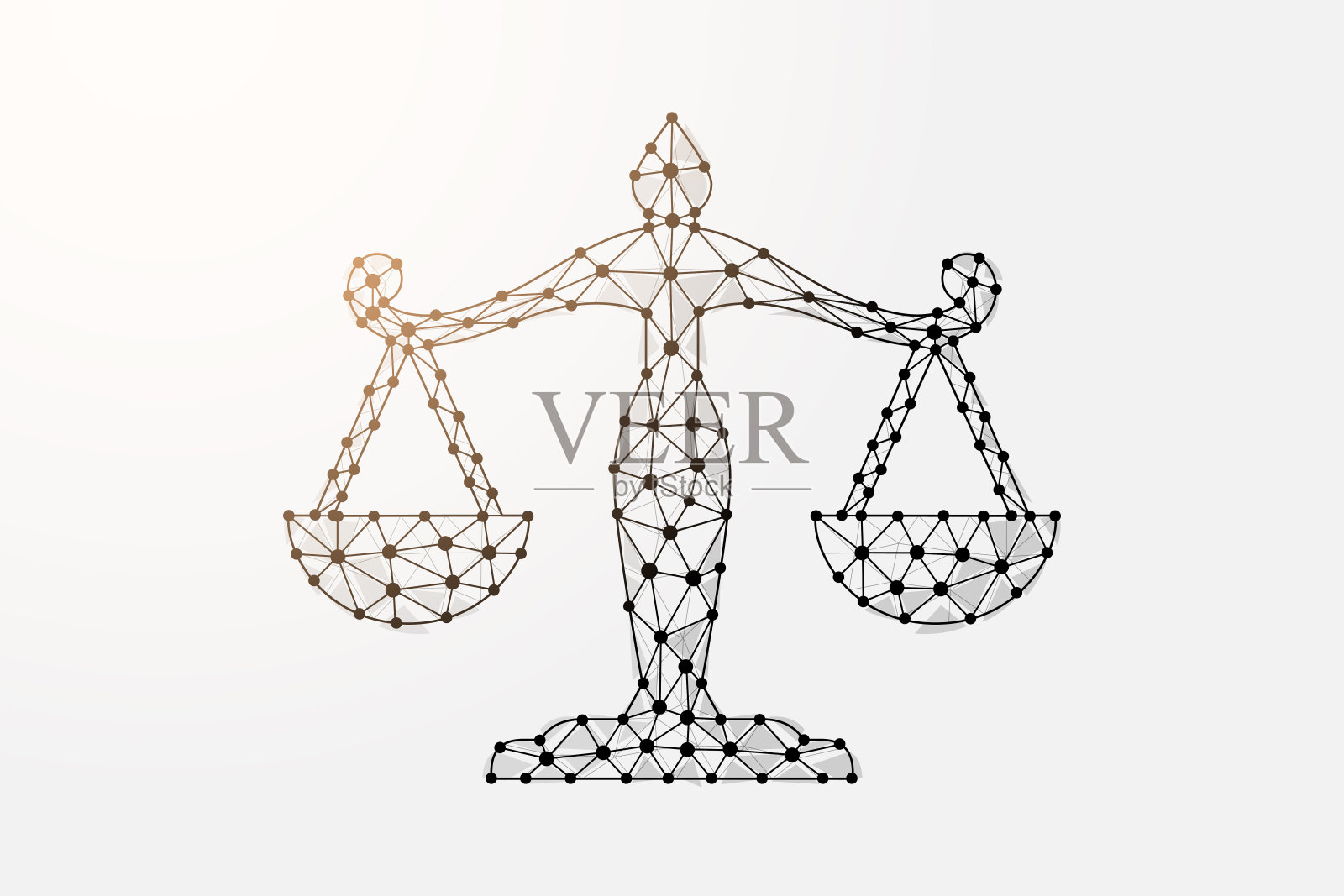 缩放三维低多边形符号与连通的点。正义，法律设计矢量插图。平衡多边形线框插画图片素材