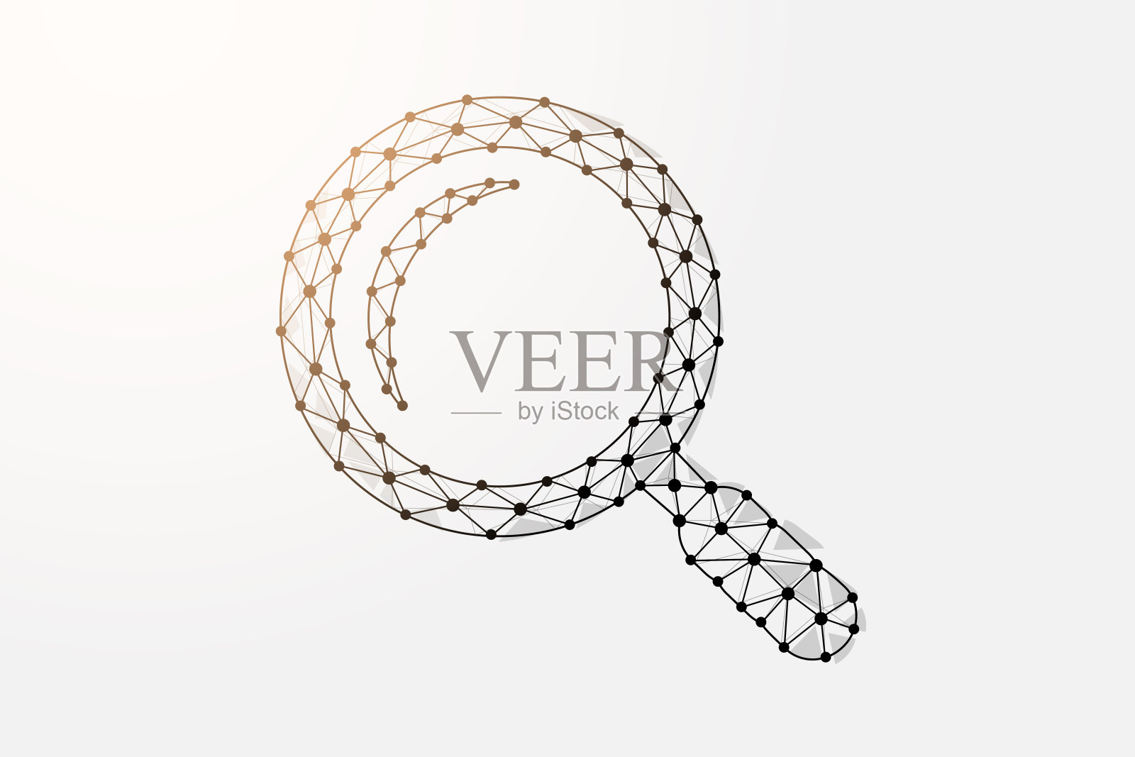 放大镜三维低多边形符号连接点。分析、搜索工具设计矢量插图。放大镜多边形线框插画图片素材