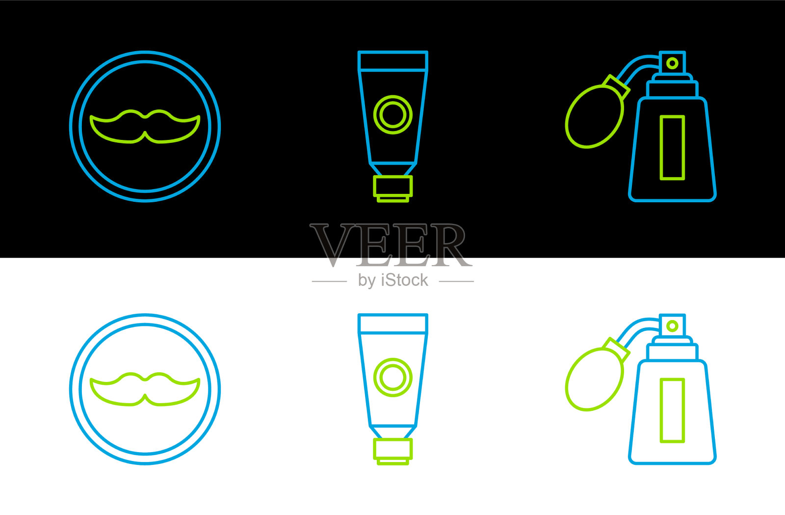 设置线条须后水瓶与雾化器胡子图标素材