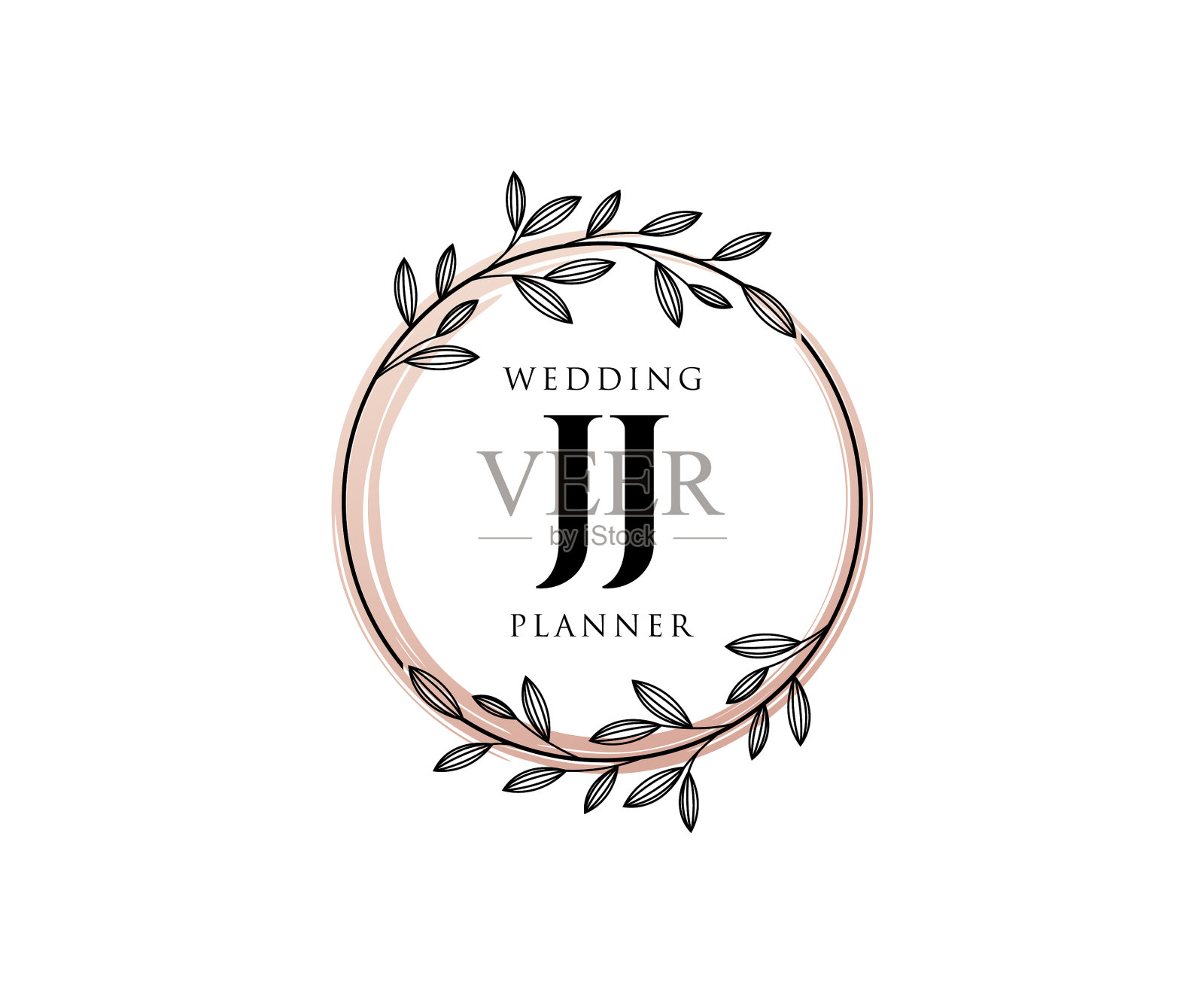 Jj的缩写字母，婚礼的字母组合标志插画图片素材