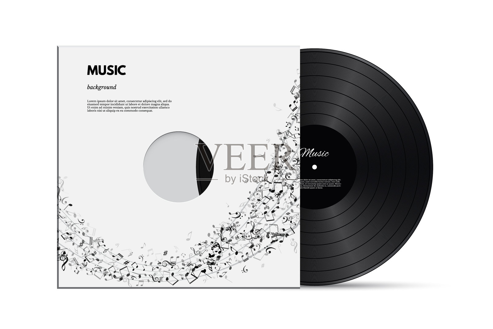 音乐背景与黑胶唱片和封面插画图片素材