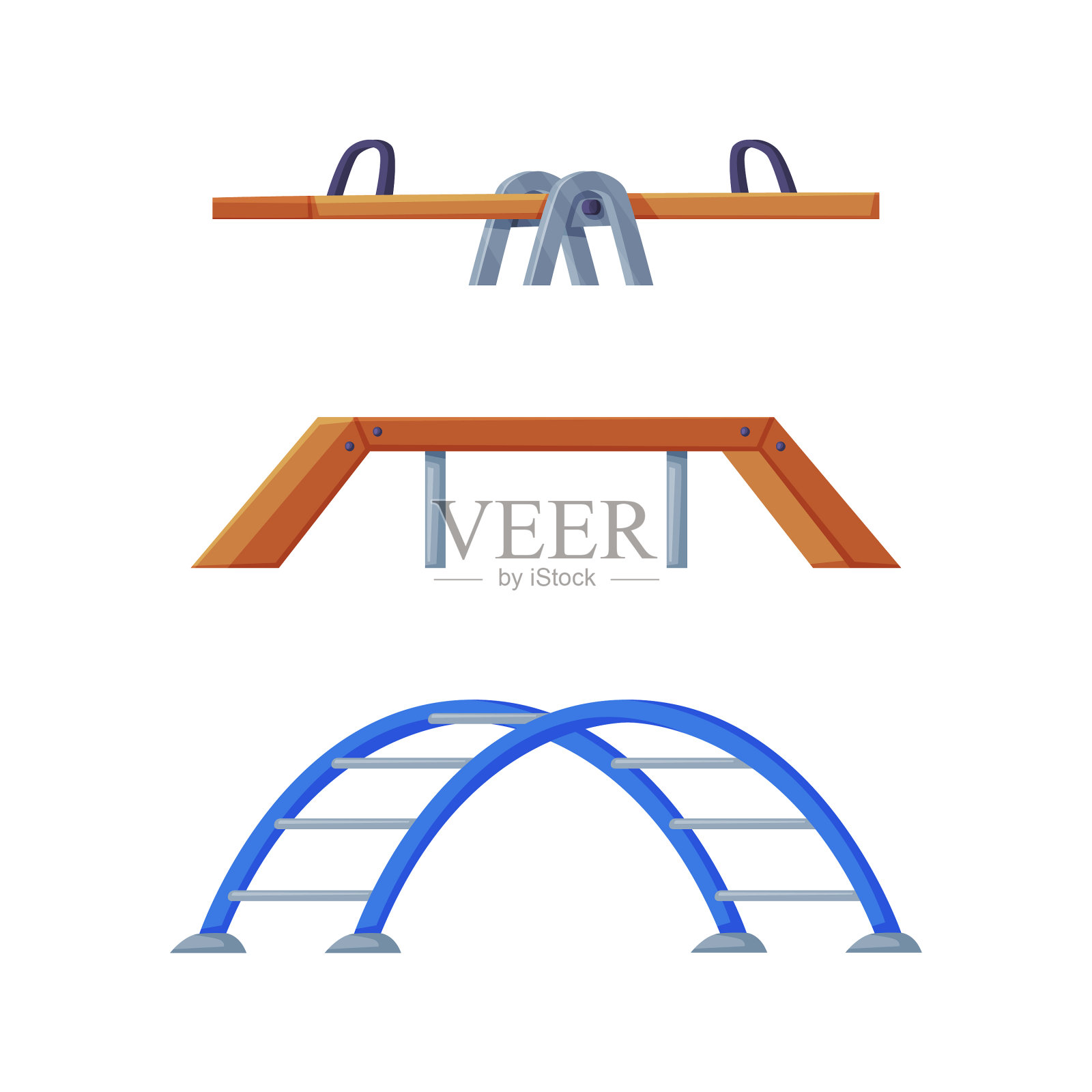 有木制跷跷板或跷跷板的游乐场设备设计元素图片