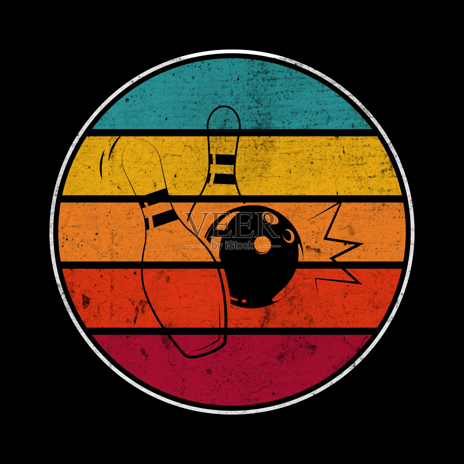 有趣的保龄球复古复古的保龄球t恤设计插画图片素材