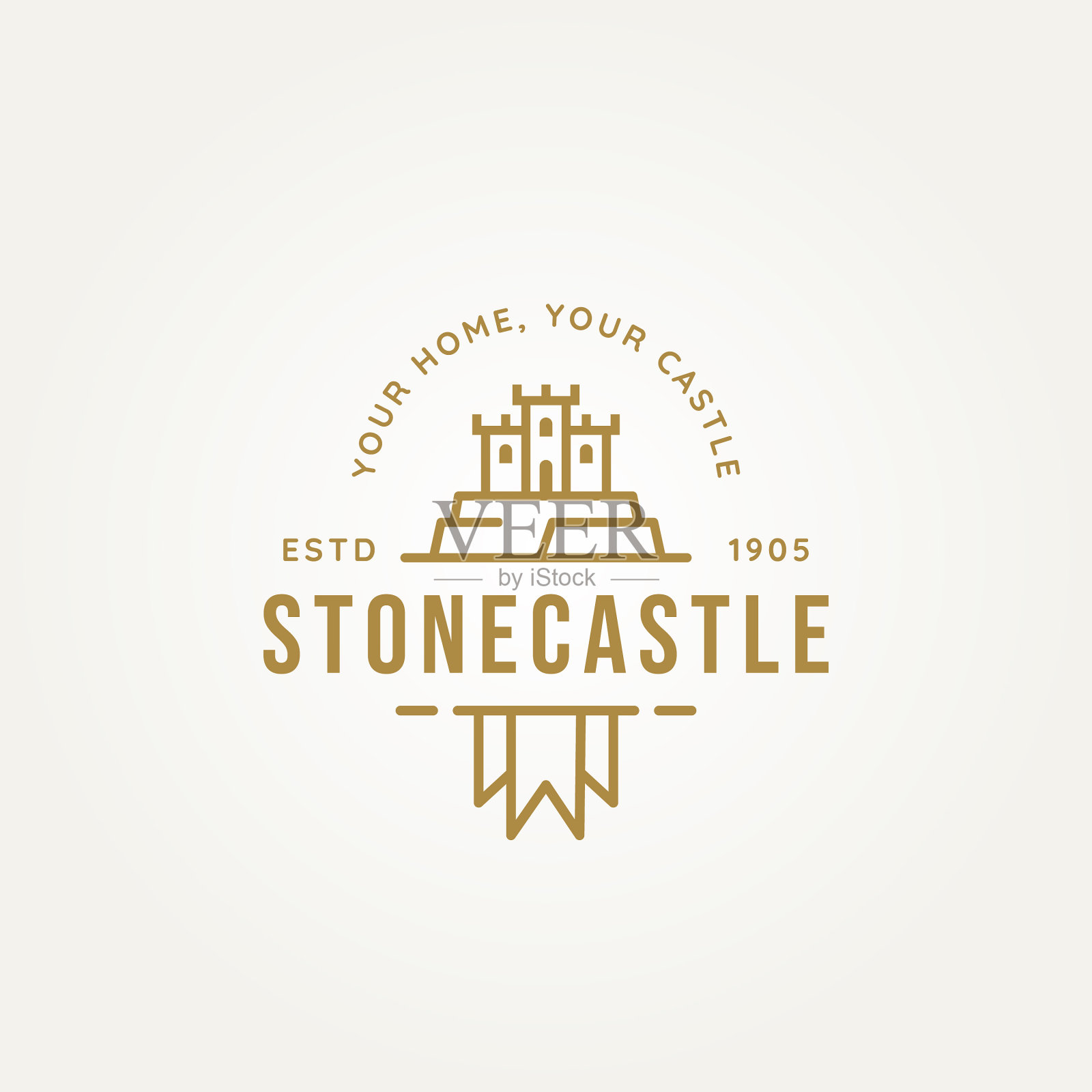 石头城堡简单的线条艺术标志图标模板插画图片素材