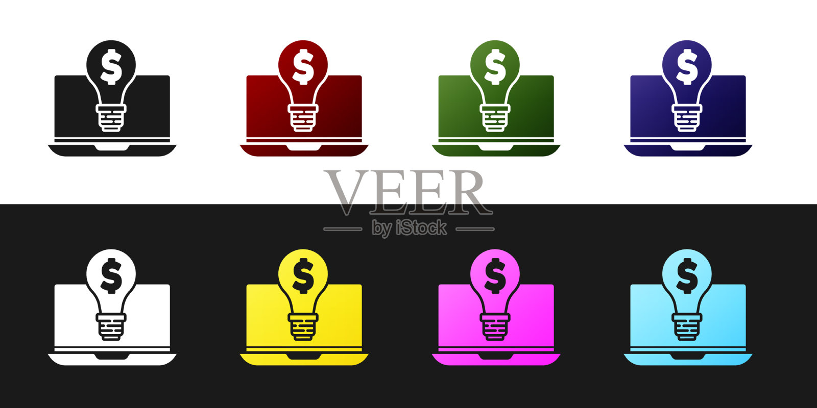 用美元在笔记本电脑上设置商业灯泡图标素材