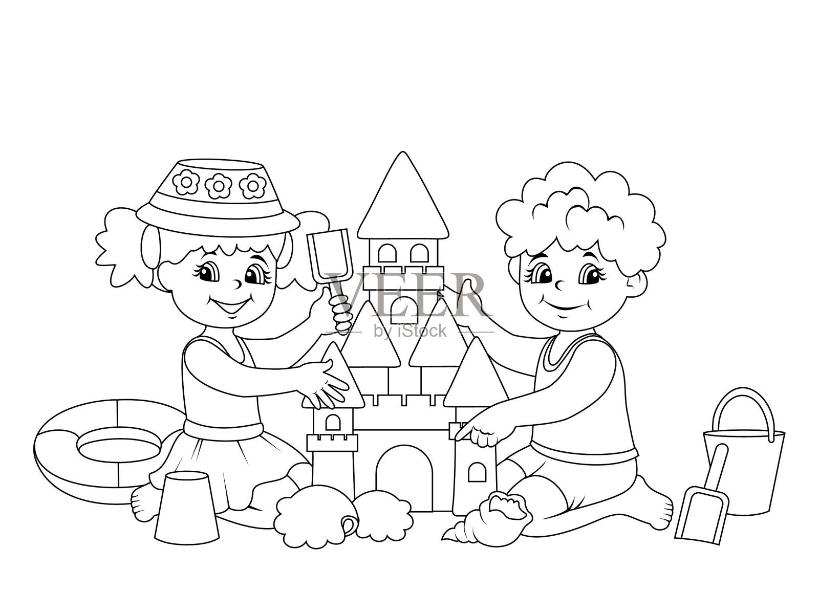 孩子们在沙滩上玩沙堡设计元素图片