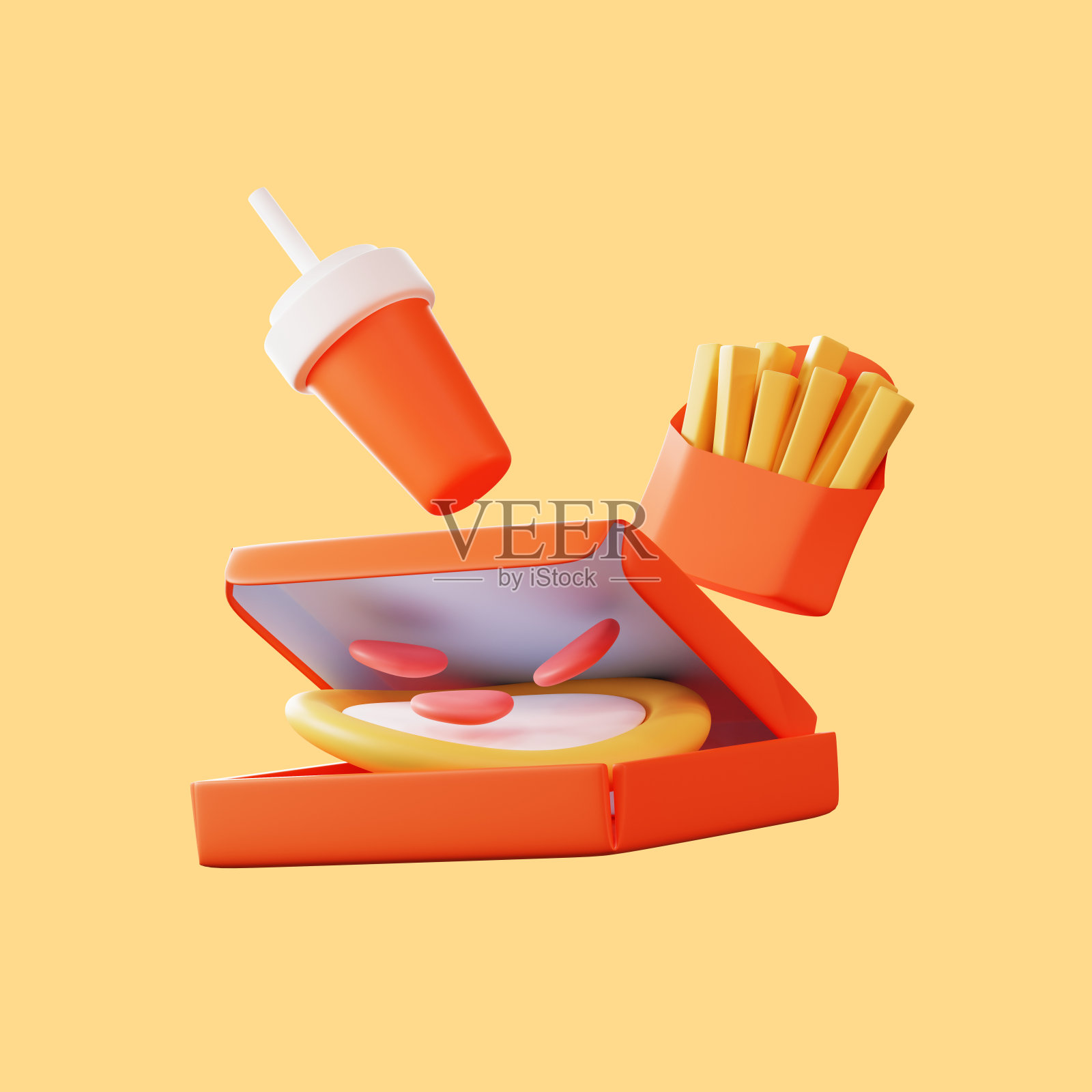 快餐3d渲染集。照片摄影图片