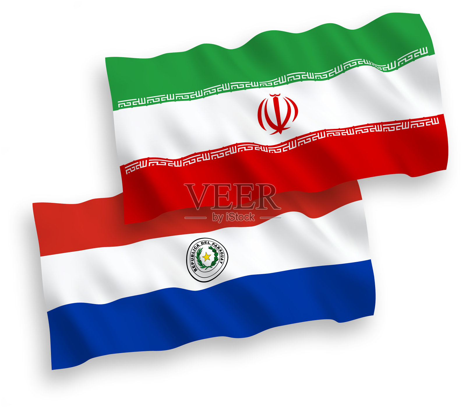 白色背景的巴拉圭和伊朗国旗设计元素图片