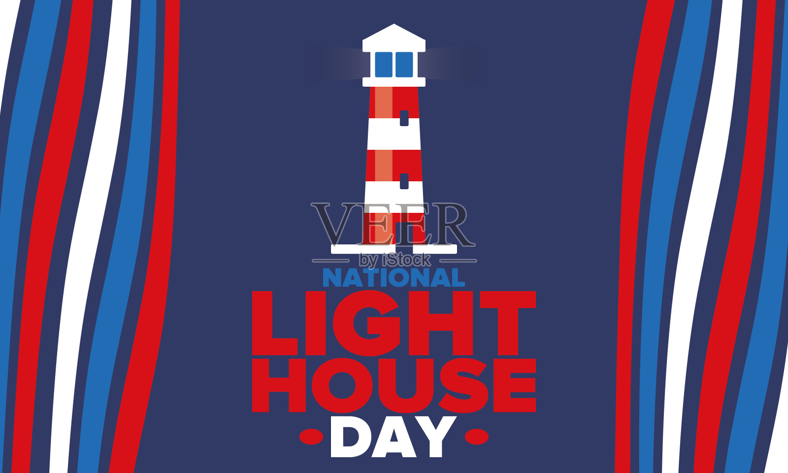国家的灯塔。节日，每年8月7日庆祝。海上引航员用的导航设备。设计与灯塔。海报，贺卡，横幅和背景。矢量图设计元素图片