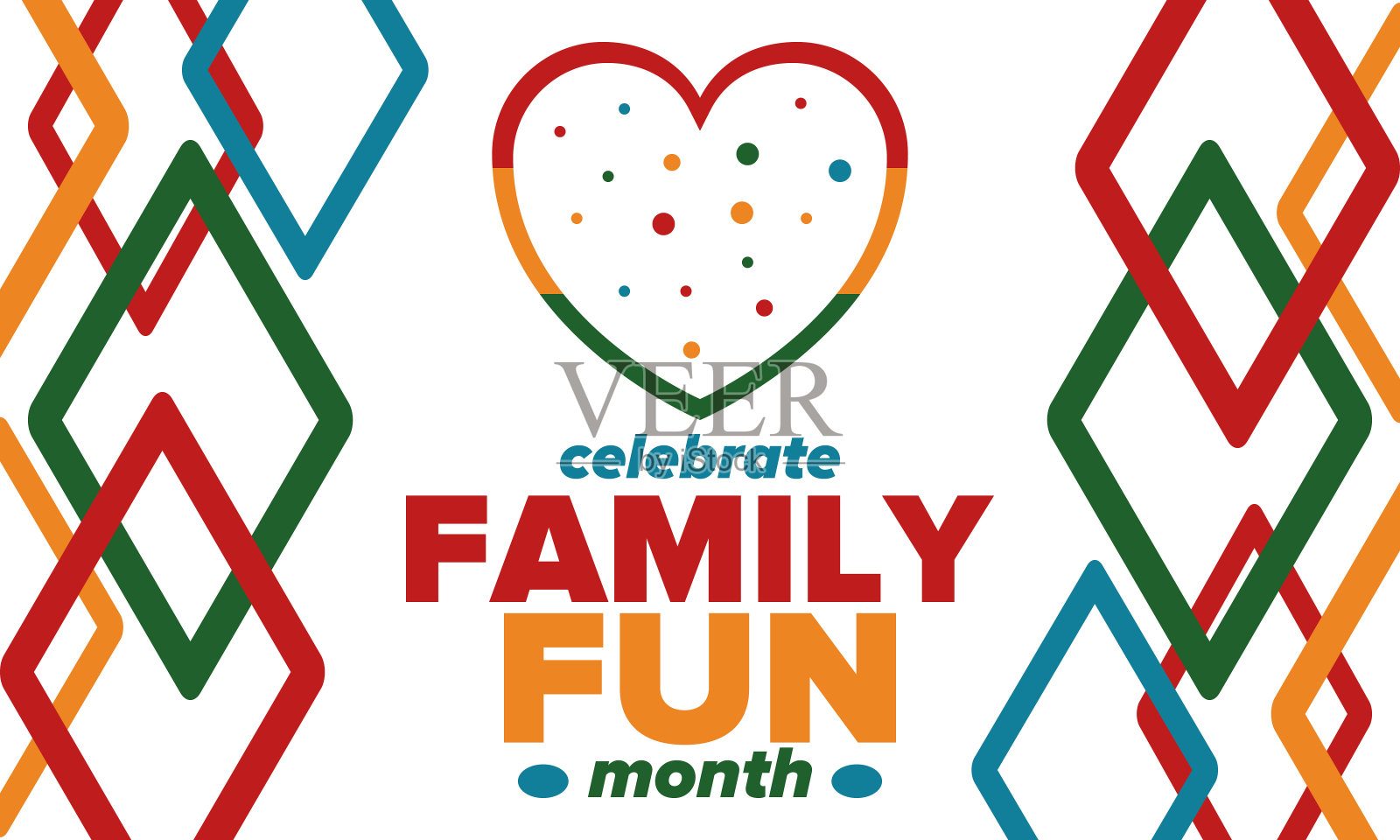 家庭乐趣。快乐暑假，庆祝一年一度的八月。这是一个享受家庭乐趣和活动的好时机。海报，贺卡，横幅和背景。矢量图插画图片素材