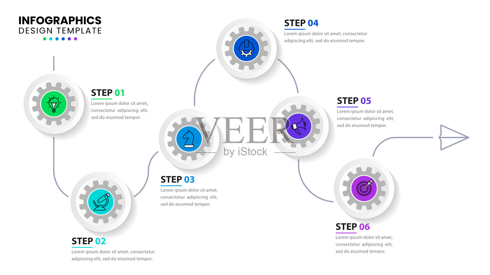 信息图表模板。纸飞机与时间轴和6个步骤插画图片素材