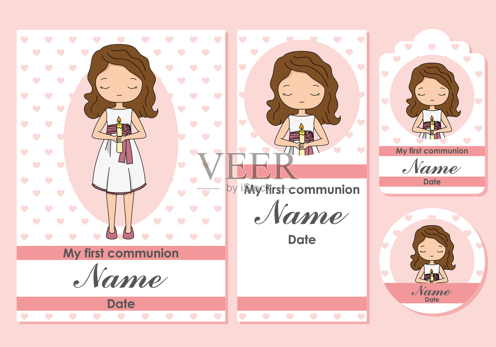 第一个圣餐卡书签标签和贴纸插画图片素材