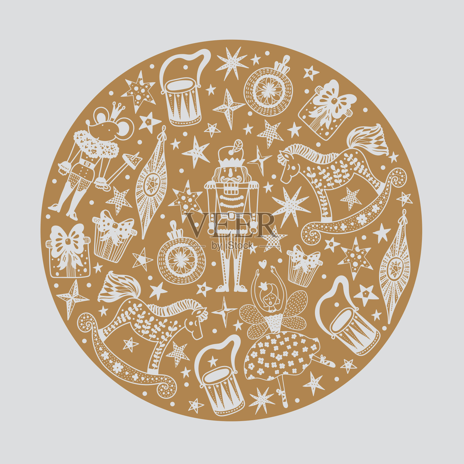 雪花和星星组成的圣诞球。插画图片素材