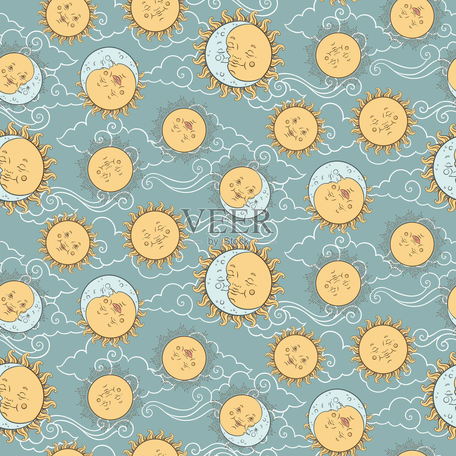 无缝图案与婴儿天体插画图片素材