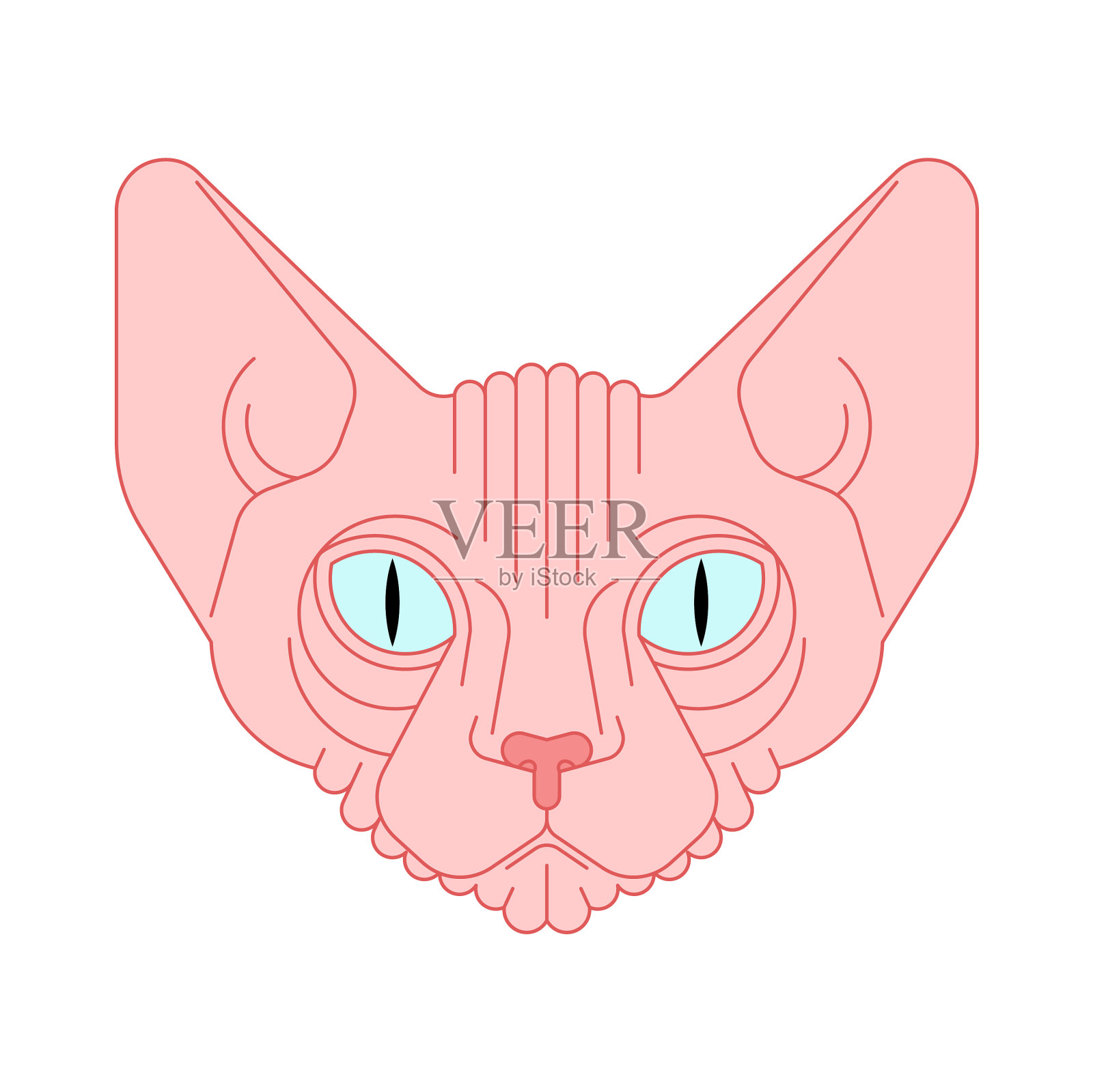 Sphynx猫脸孤立的宠物头设计元素图片