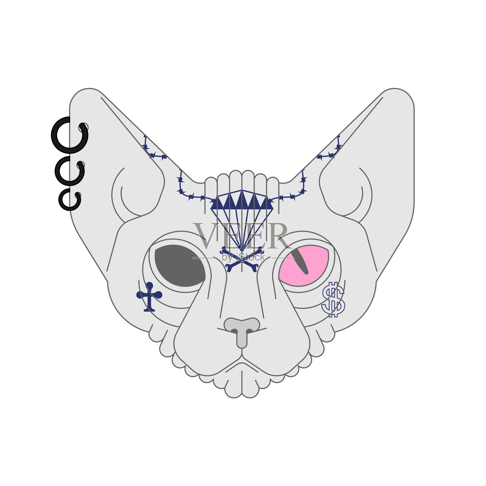 有纹身的宠物恶霸和罪犯的斯芬克斯猫设计元素图片