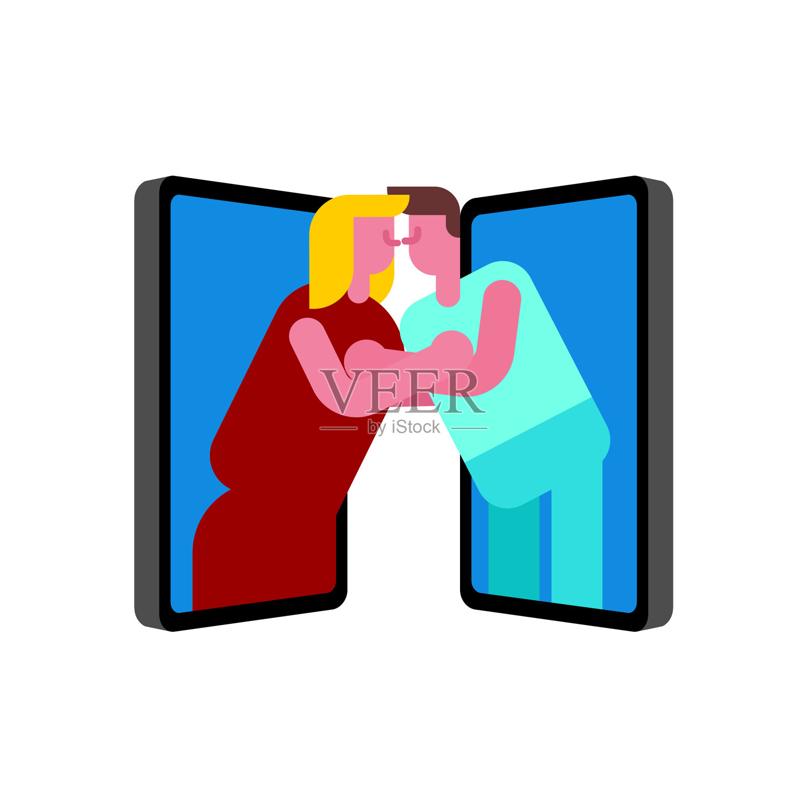 网恋情侣之间的网恋吻设计元素图片