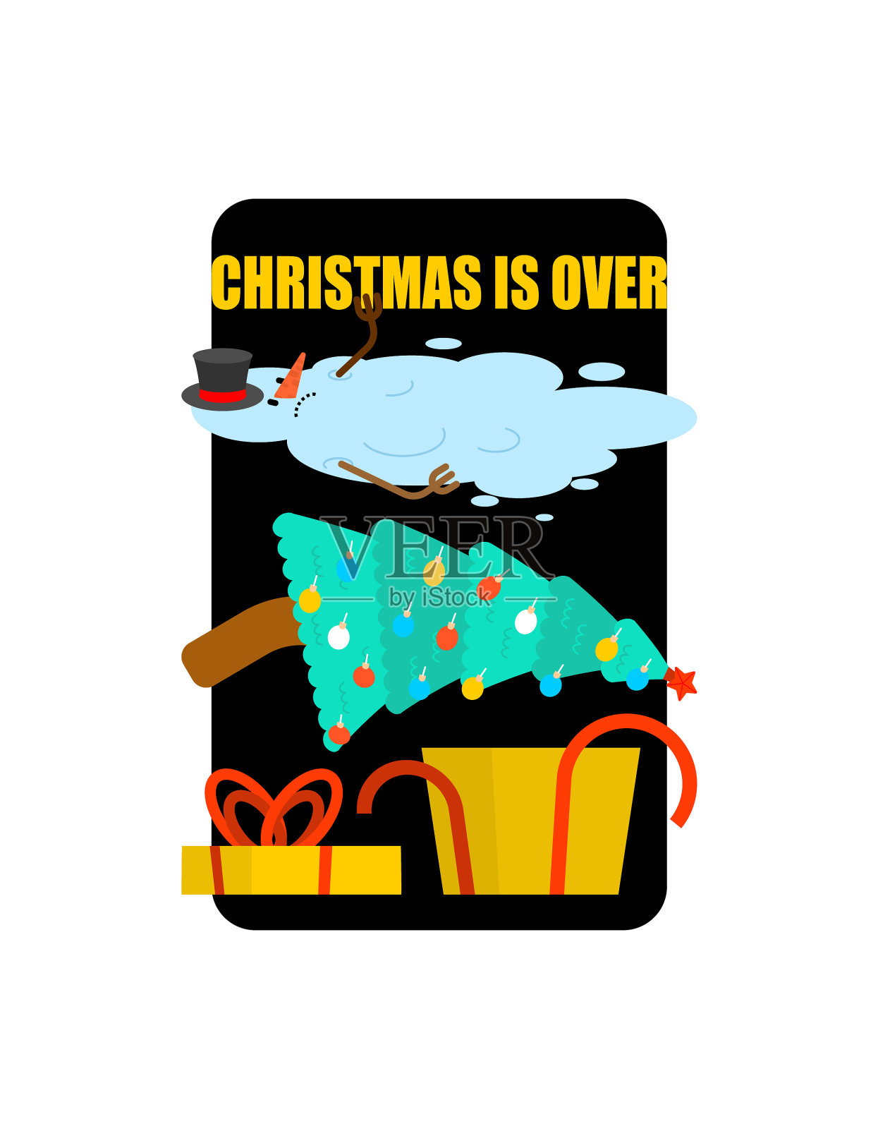 圣诞节结束了，雪人融化了，打开礼物设计元素图片
