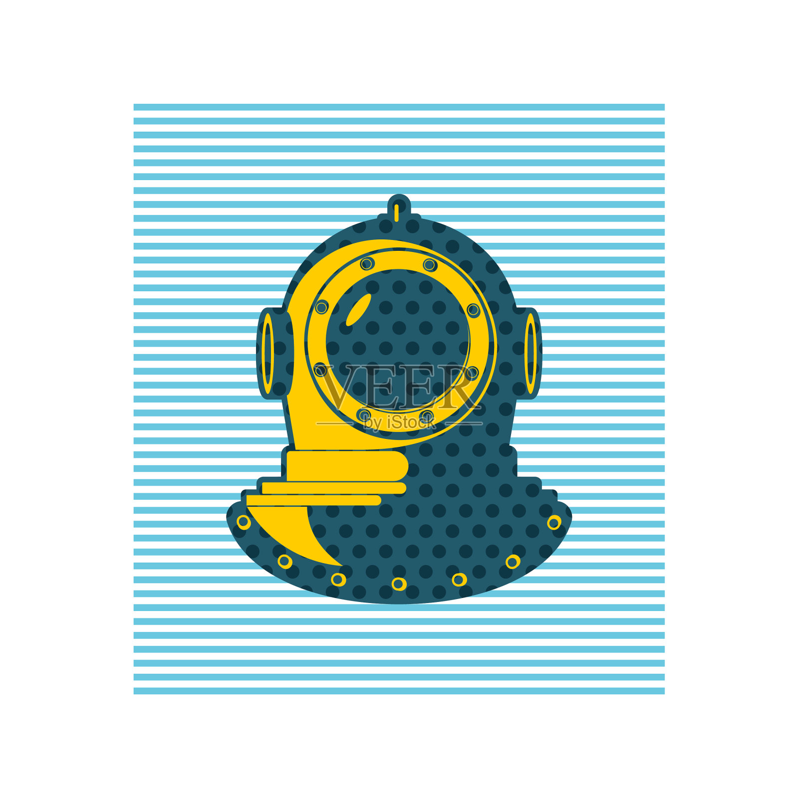 水下头盔流行艺术老潜水头盔设计元素图片