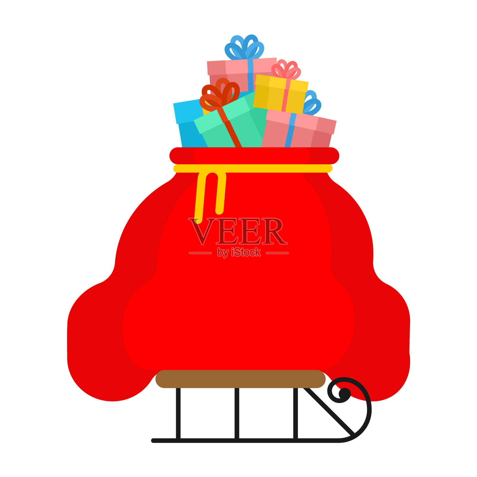 圣诞老人的圣诞红色袋子与礼物设计元素图片