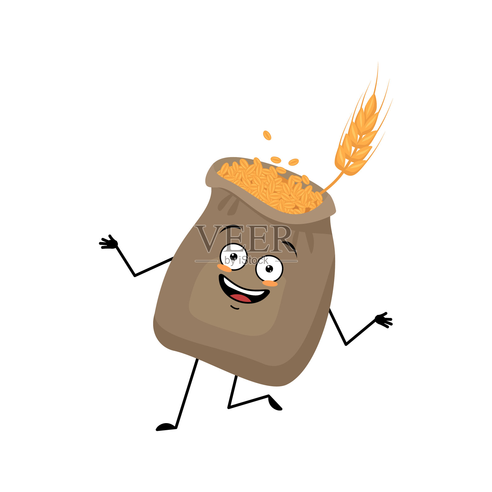 可爱的麻袋小麦和耳朵的性格与疯狂设计元素图片