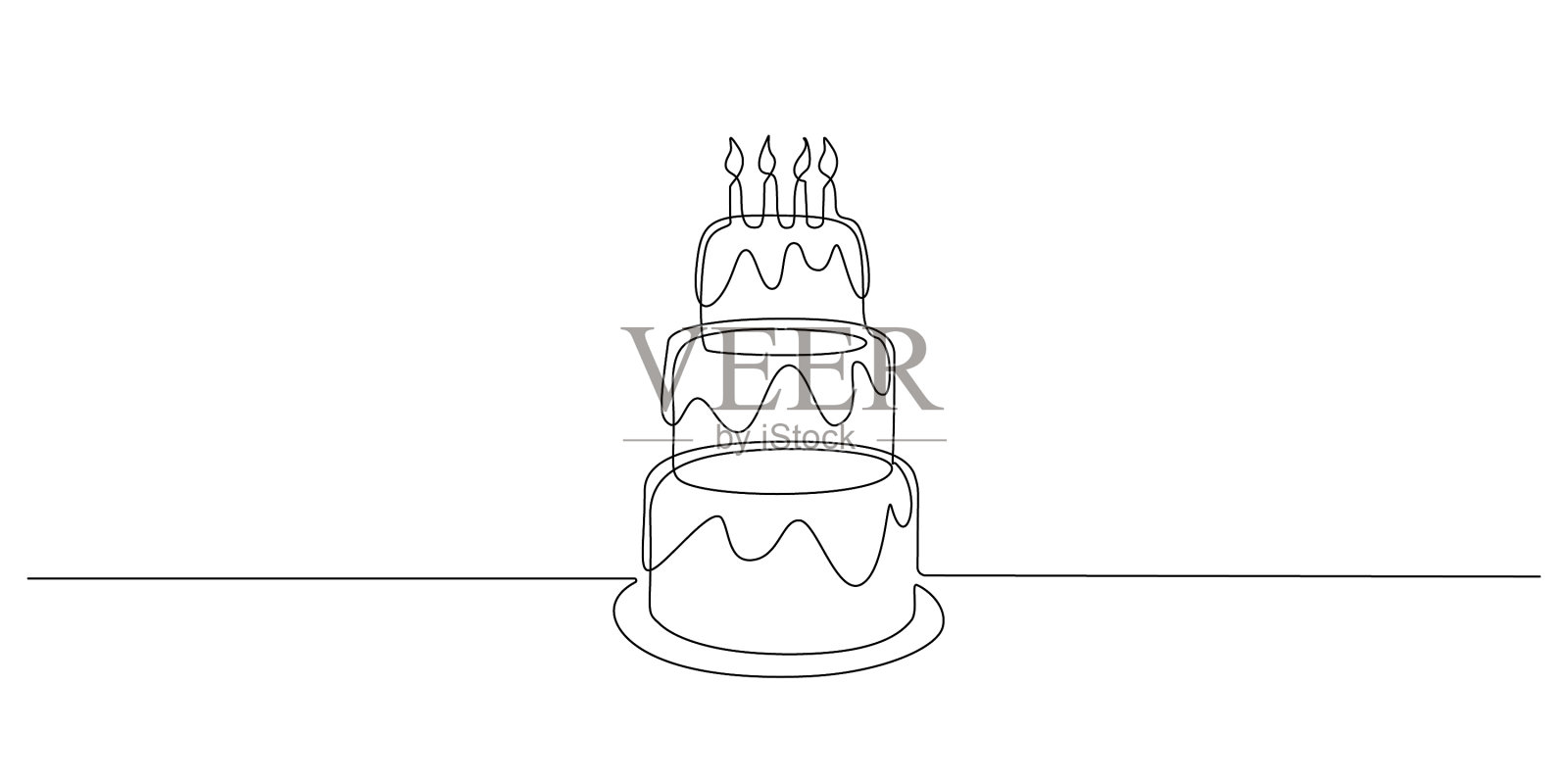 连续用一条线画生日蛋糕设计元素图片