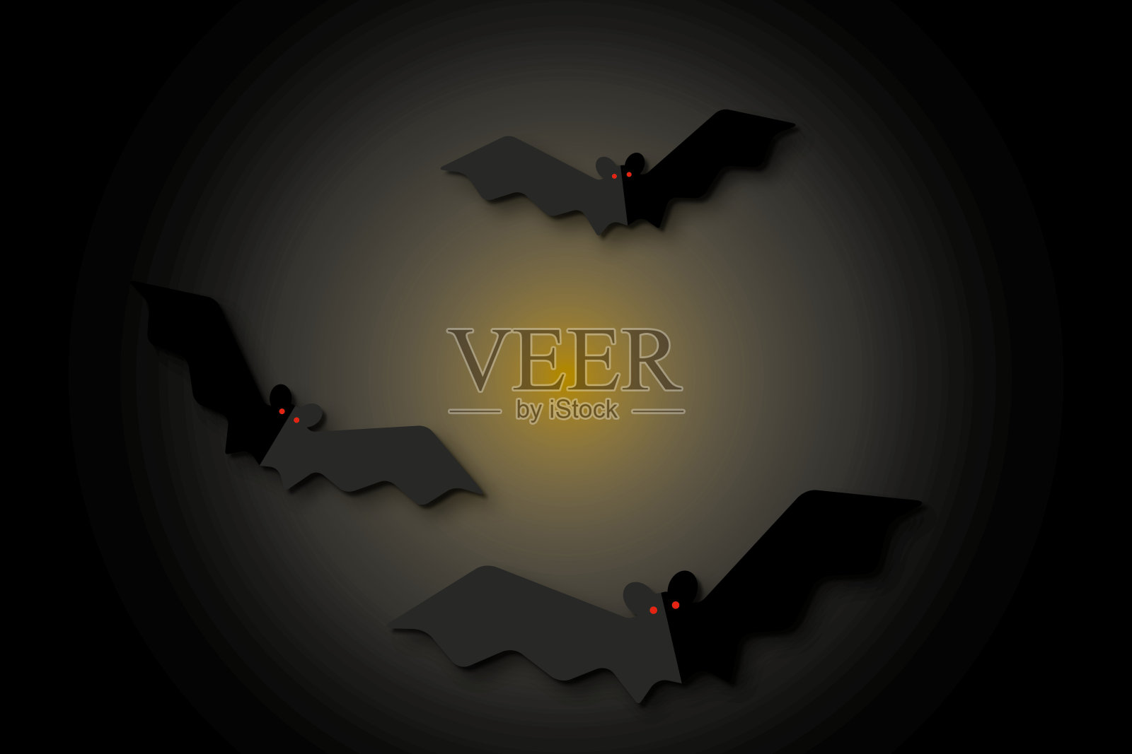 蝙蝠在黑暗的背景下与月亮一起飞翔。万圣节的概念。插画图片素材
