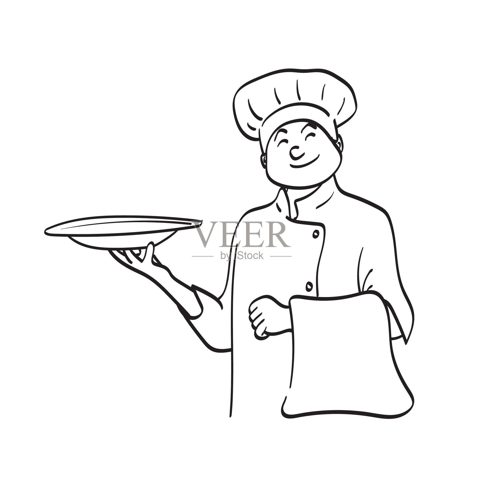 男厨师或服务员端着盘子的一半长度设计元素图片