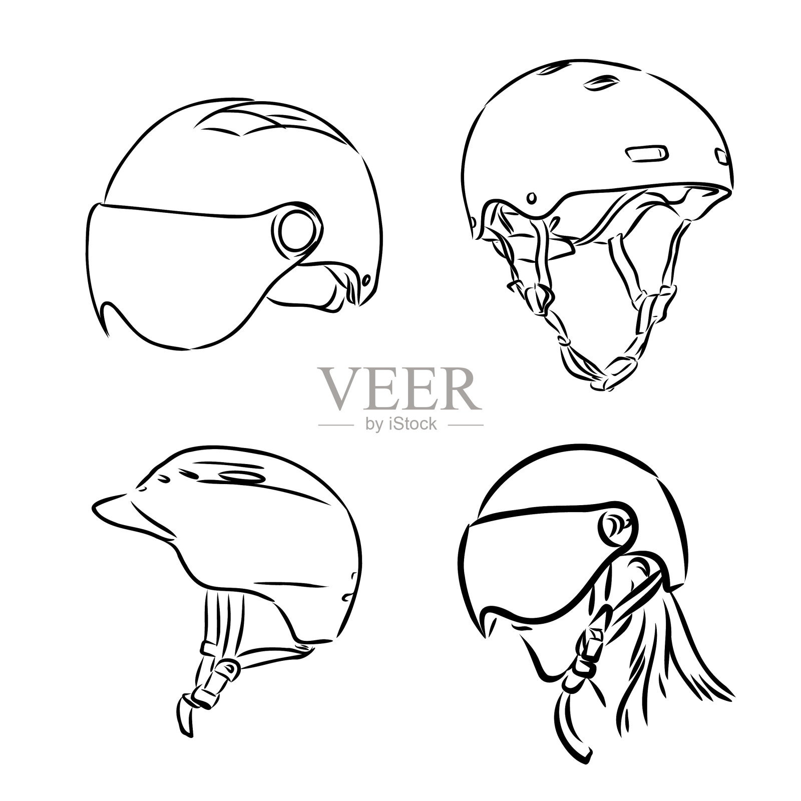 摩托车头盔手绘轮廓涂鸦图标插画图片素材