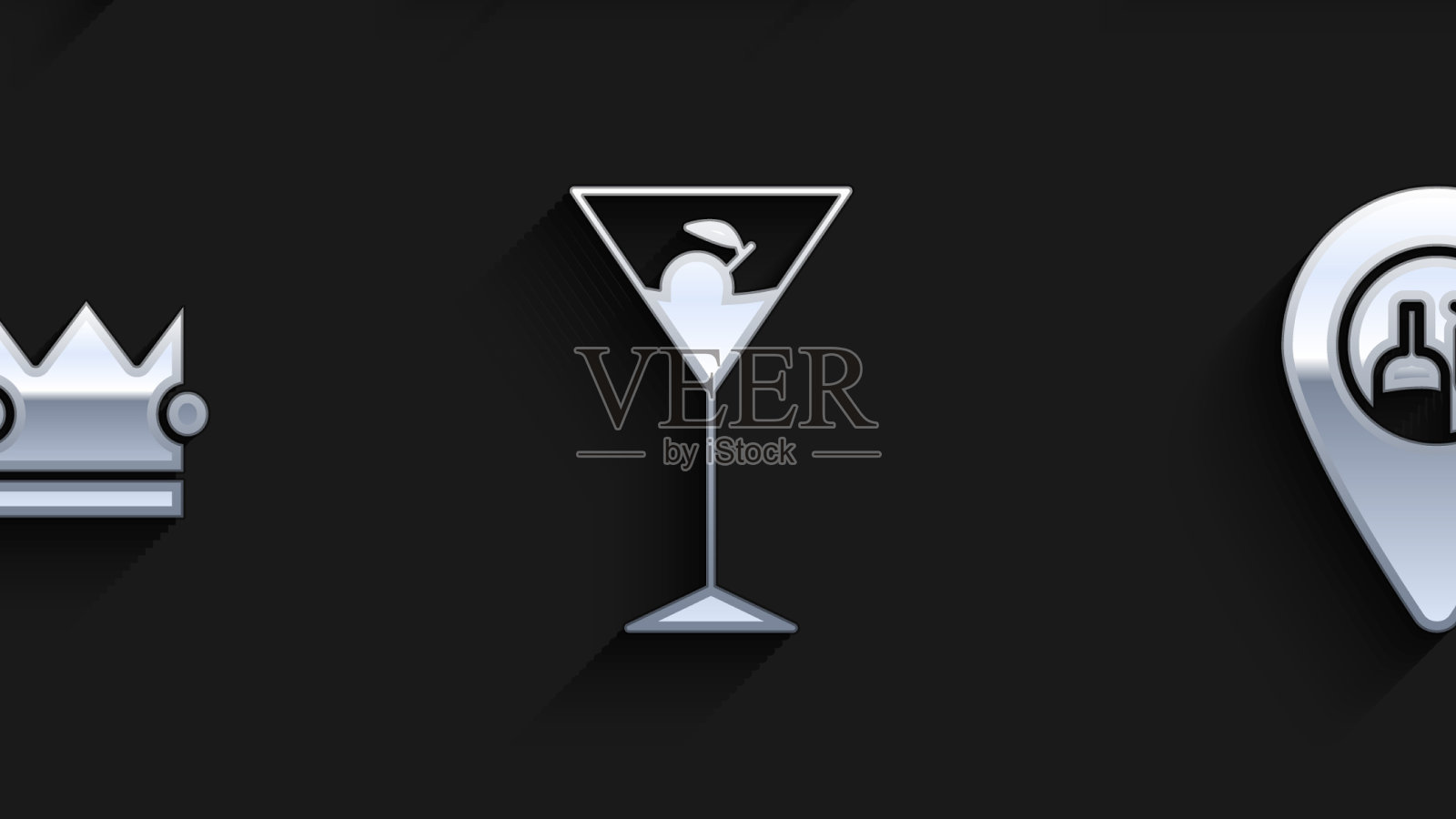 设置马提尼玻璃蛋糕复古磁带图标素材