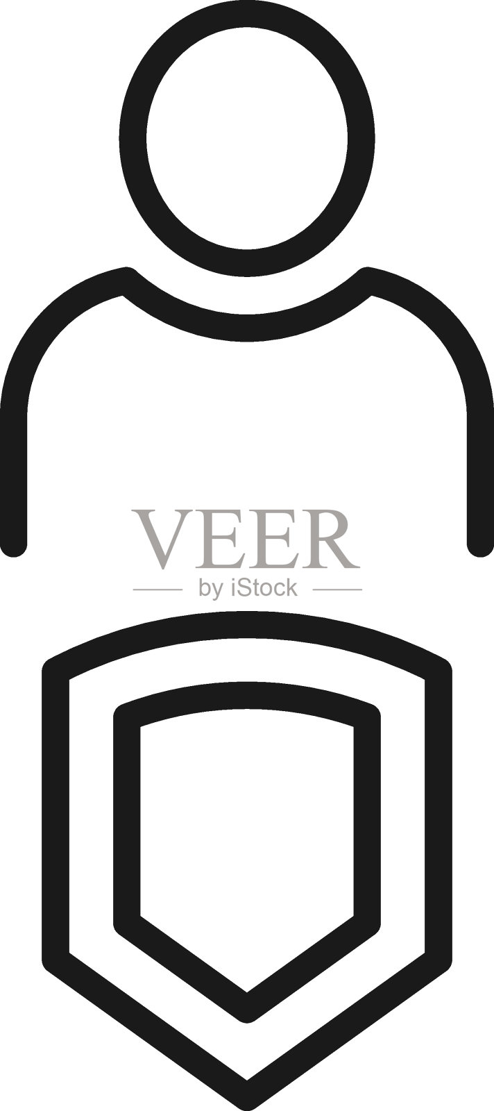 黑白标志适合广告，网站，商店，商店，应用程序。可编辑的笔画与细黑线。在护甲或盾牌旁边的矢量图标插画图片素材