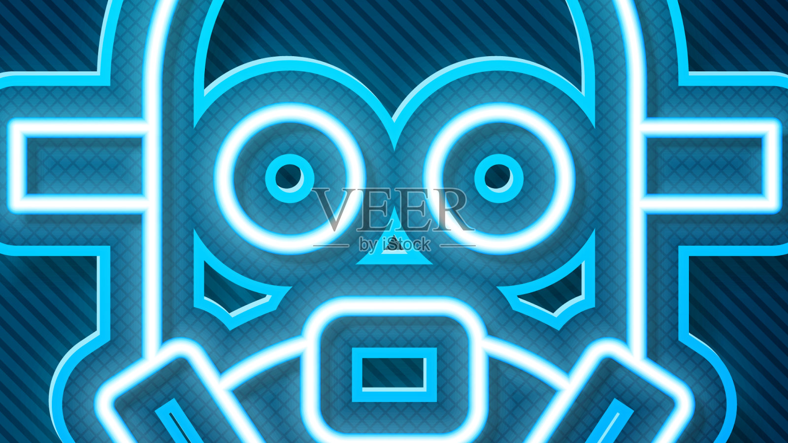 发光的霓虹灯线防毒面具图标孤立在蓝色插画图片素材