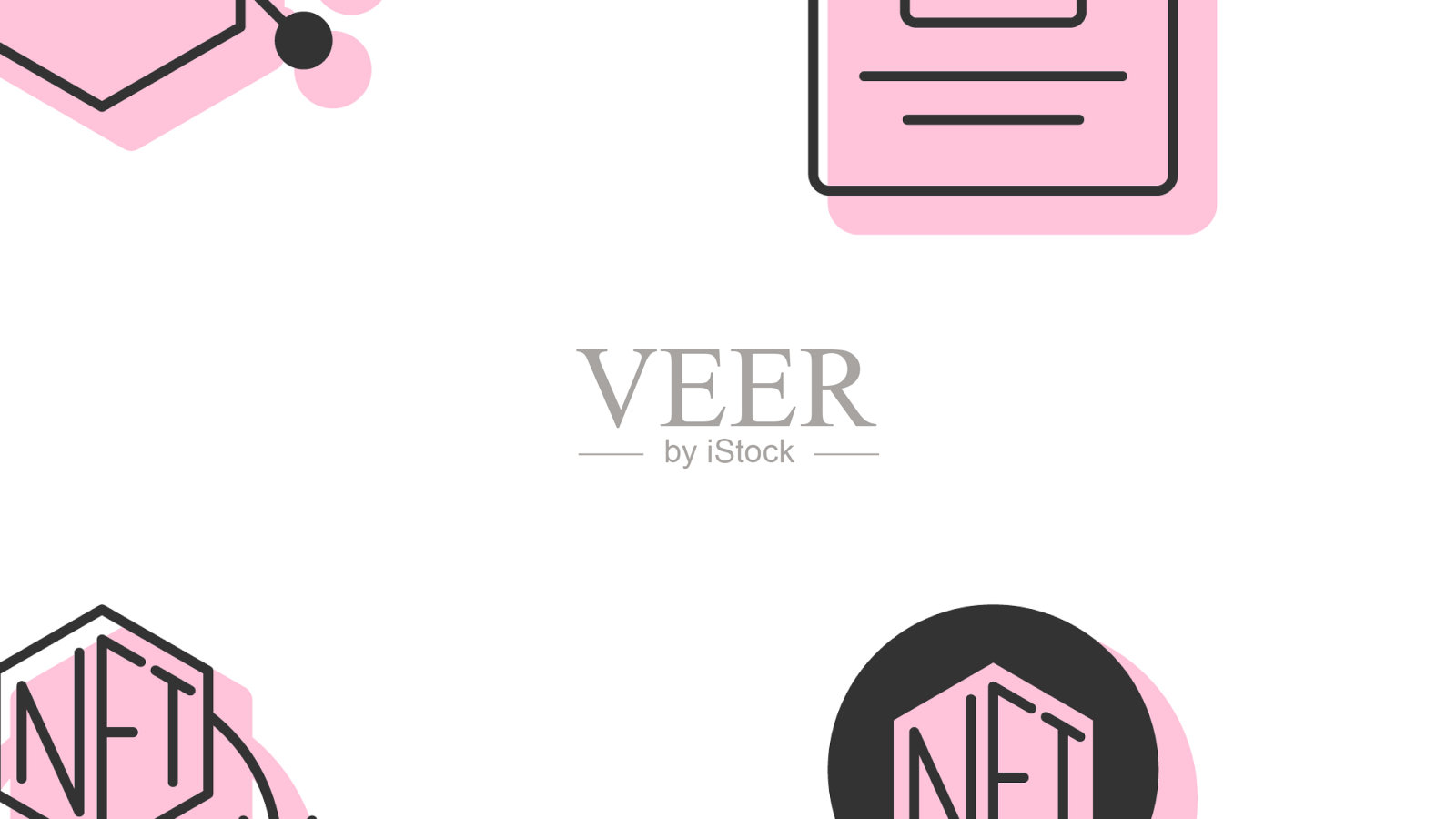 设置NFT数字加密艺术和文件和锁图标素材