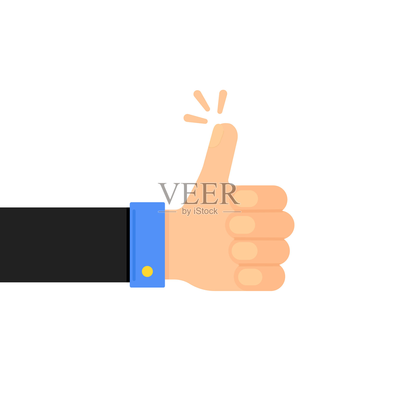 卡通手在黑色西装和大拇指向上插画图片素材