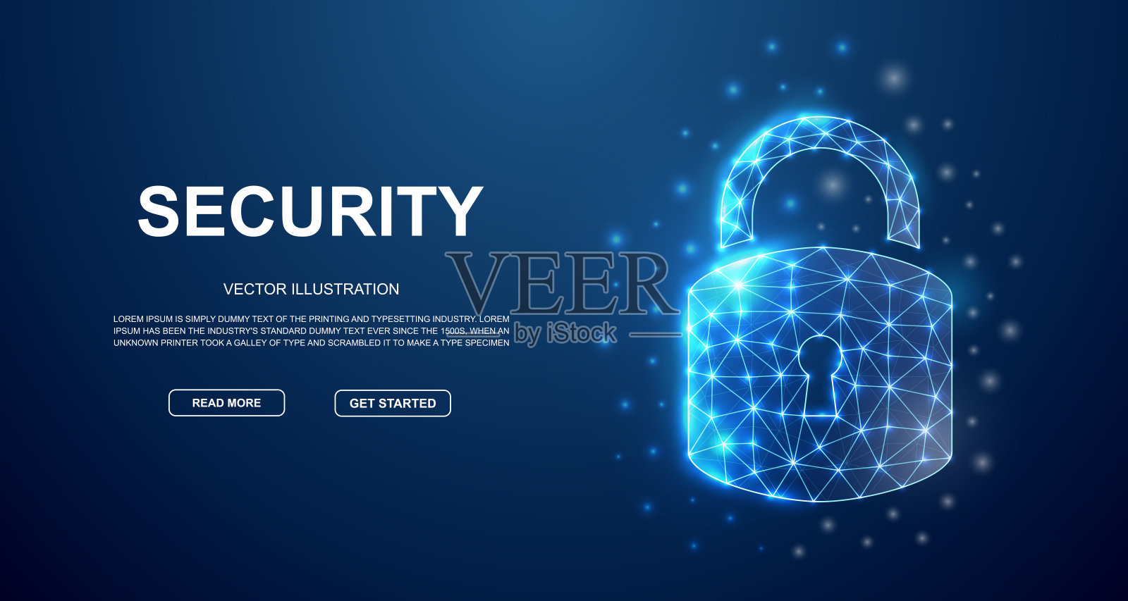 锁定三维低多边形符号连接点登录页模板。隐私设计插图概念。多边形网络安全插图插画图片素材