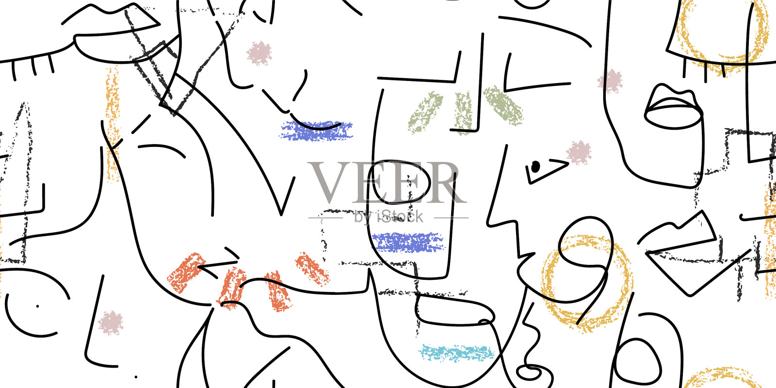 单线绘制抽象面无缝图案设计元素图片