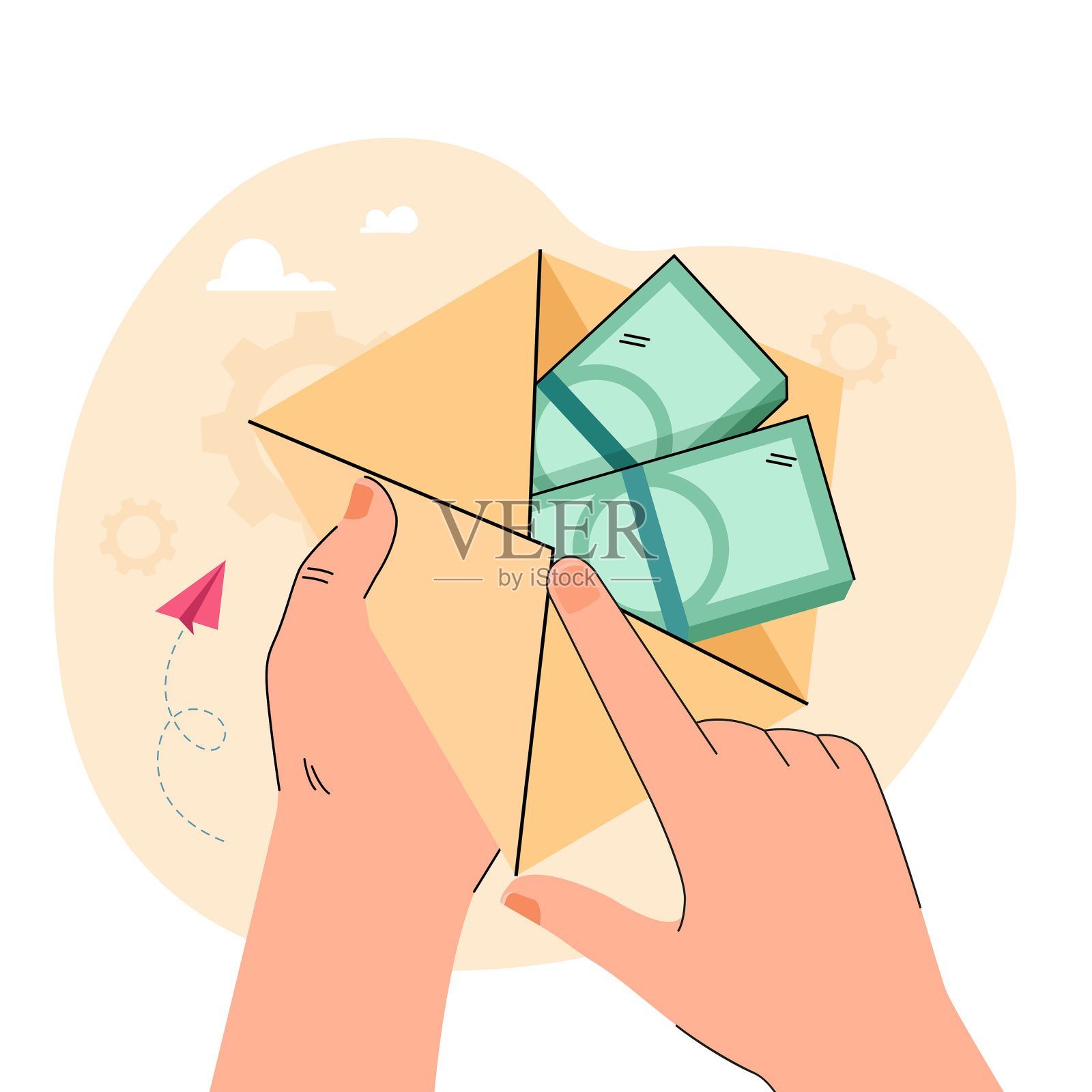 手里拿着装有钞票的信封设计元素图片