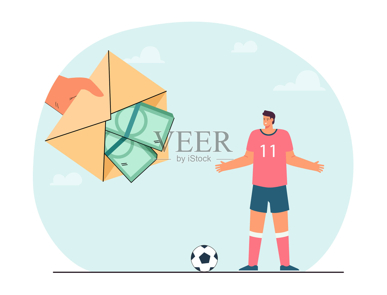 把钱装在信封里递给足球运动员设计元素图片