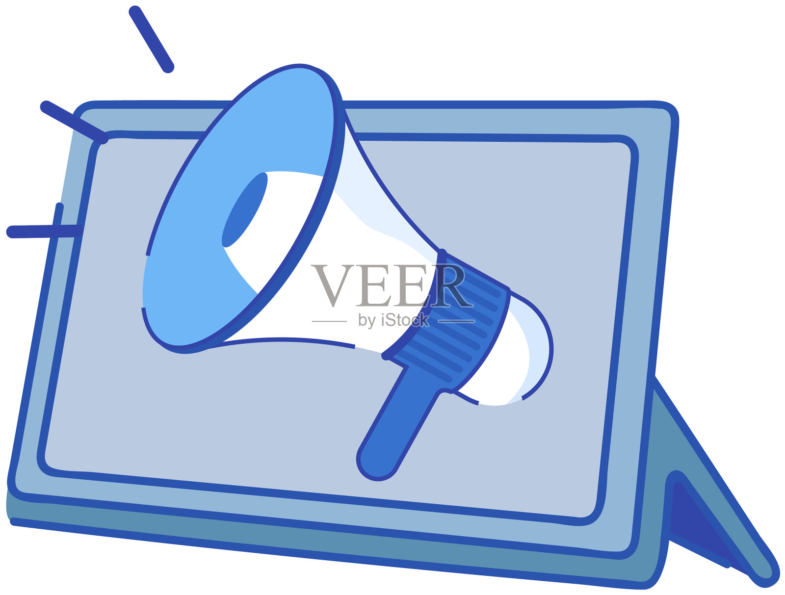 平板电脑旁的扬声器作为广告的象征设计元素图片