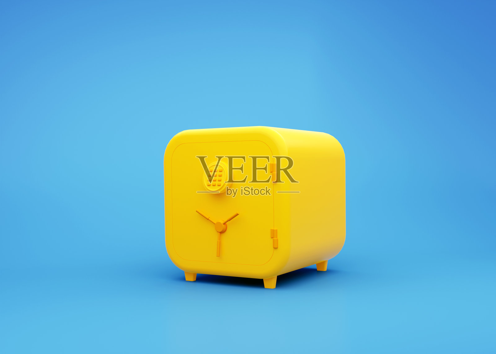 蓝色背景的黄色保险箱。货币储蓄，银行存款，储存货币的概念。3 d渲染图照片摄影图片