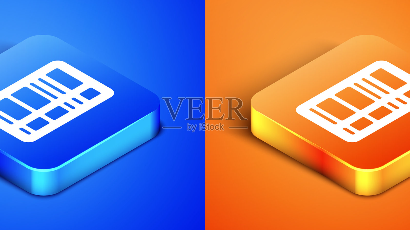 等距条码图标分离在蓝色和橙色图标素材