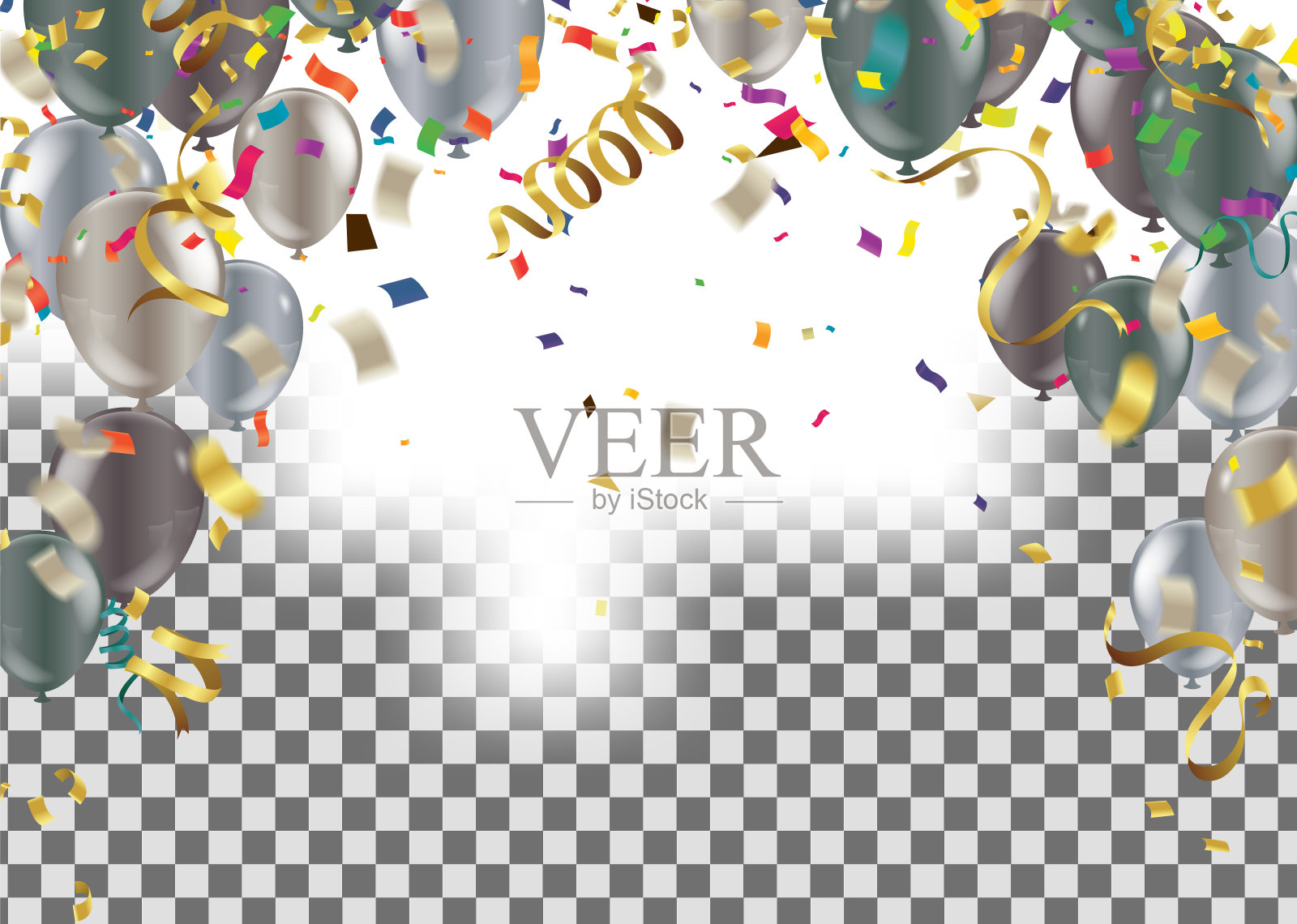 黑色星期五促销海报与气球零售，购物或黑色星期五促销风格。带闪亮的海报。五彩缤纷的周年插图。插画图片素材