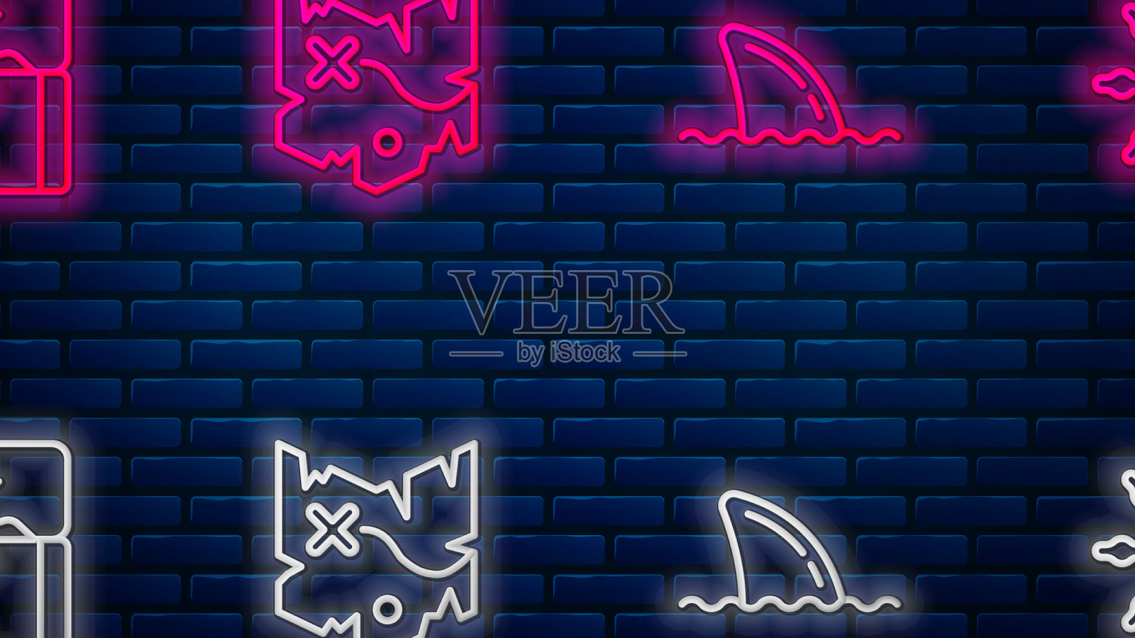 设定线海盗藏宝图鲨鱼鳍在海洋插画图片素材