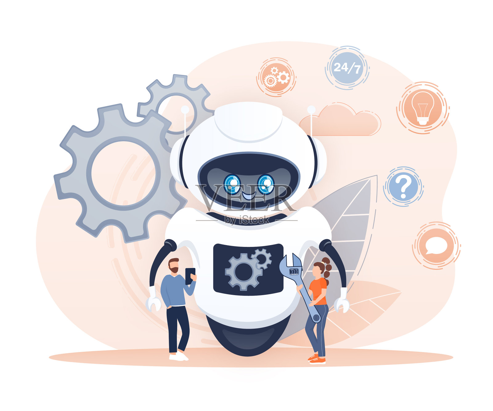 设置机器人在卡通风格的营销社交设计元素图片