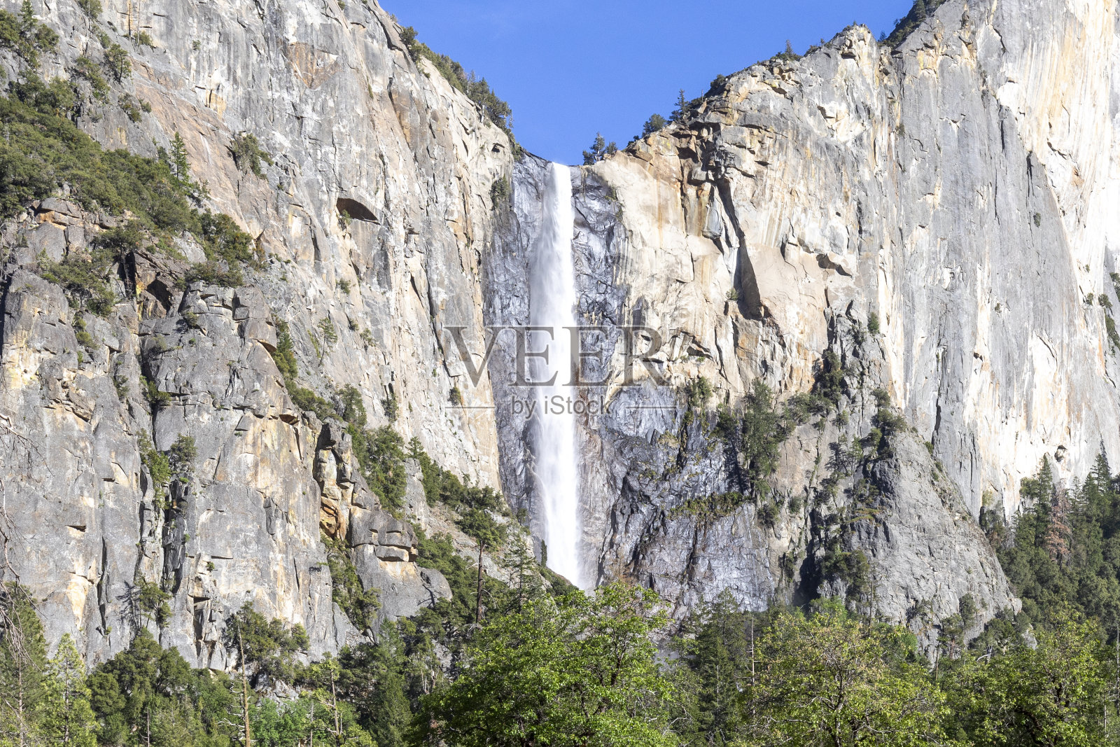 约塞米蒂山谷的新娘面纱瀑布照片摄影图片